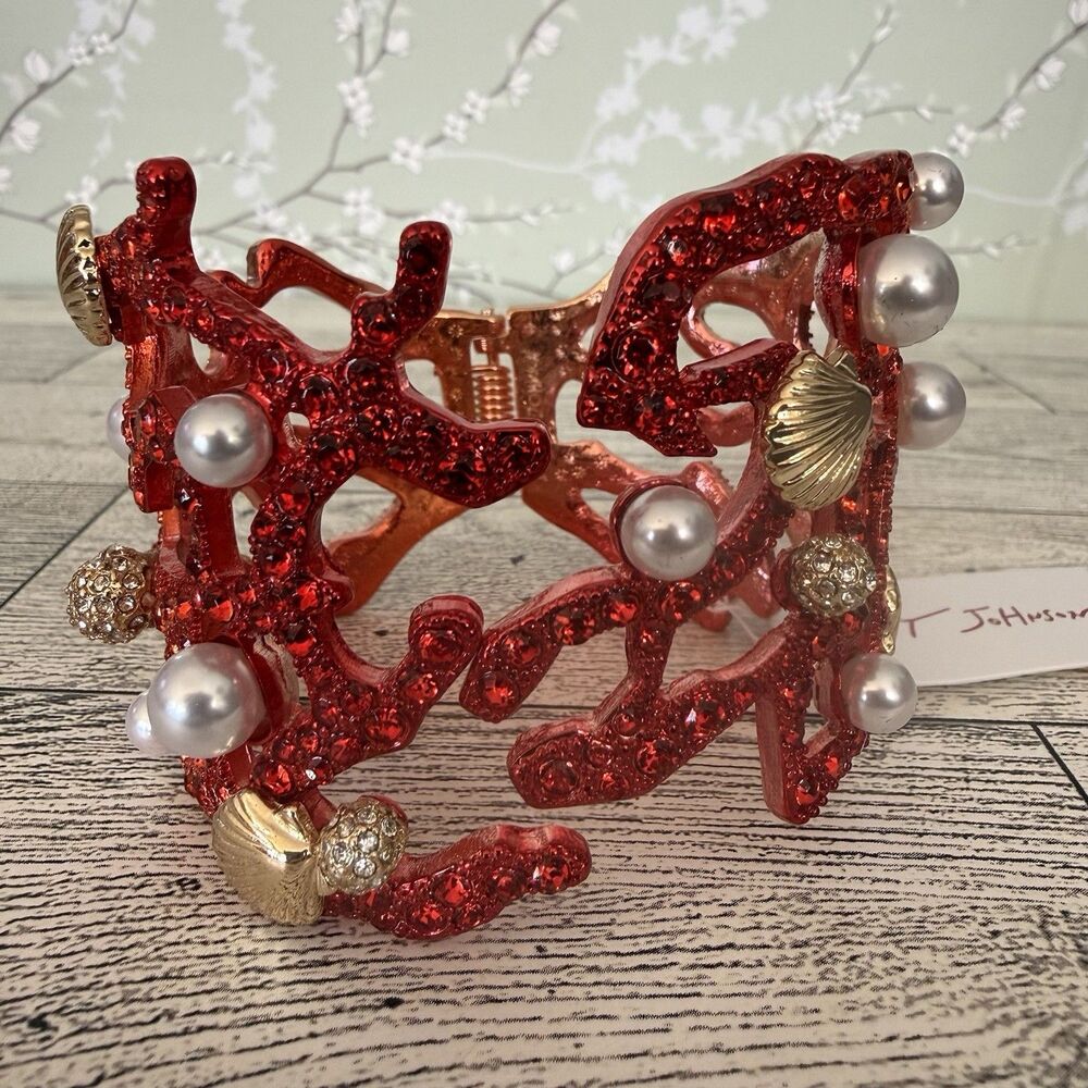 BETSEY JOHNSON Mermaid Jewels Coral Cuff Statement Bracelet Summer Vacation NWT